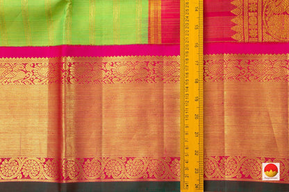 Parrot Green Kanchipuram Silk Saree With Pink Korvai Border Handwoven Pure Silk Pure Zari PV NYC 523 - Silk Sari - Panjavarnam PV NYC 523