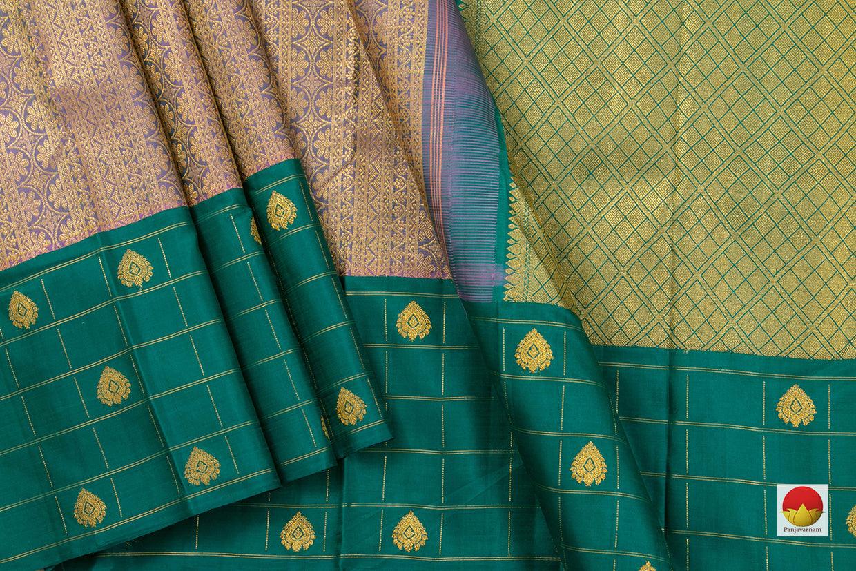 Pastel Blue And Green Kanchipuram Silk Saree Handwoven Pure Silk Pure Zari For Party Wear PV NYC 472 - Silk Sari - Panjavarnam