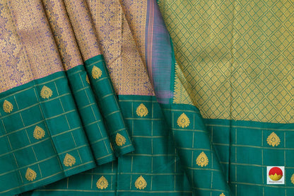 Pastel Blue And Green Kanchipuram Silk Saree Handwoven Pure Silk Pure Zari For Party Wear PV NYC 472 - Silk Sari - Panjavarnam PV NYC 472
