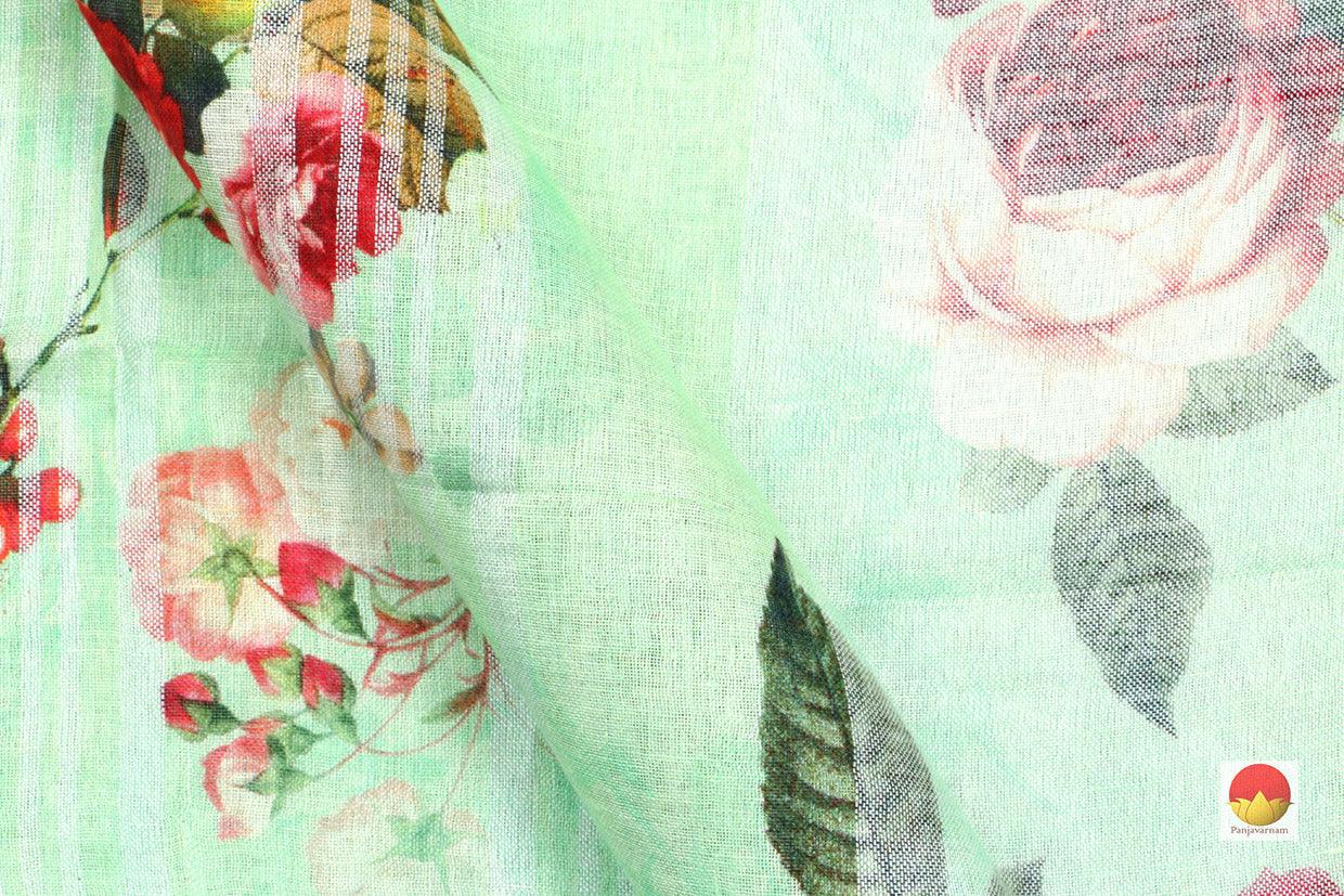 Pastel Green Digital Print Handwoven Linen Saree PL 1015 - Linen Sari - Panjavarnam PL 1015