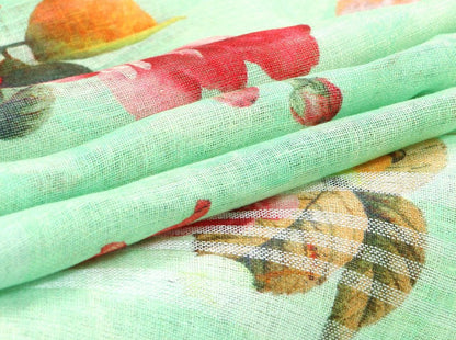 Pastel Green Digital Print Handwoven Linen Saree PL 1015 - Linen Sari - Panjavarnam PL 1015