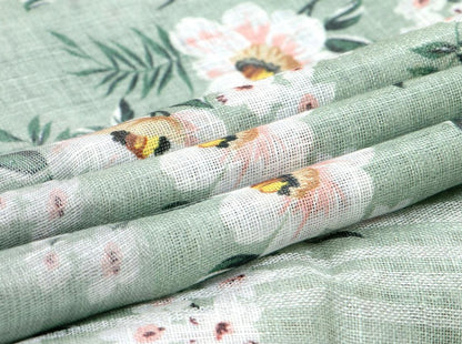 Pastel Green Handwoven Linen Sari Digital Print PL 1034 - Linen Sari - Panjavarnam