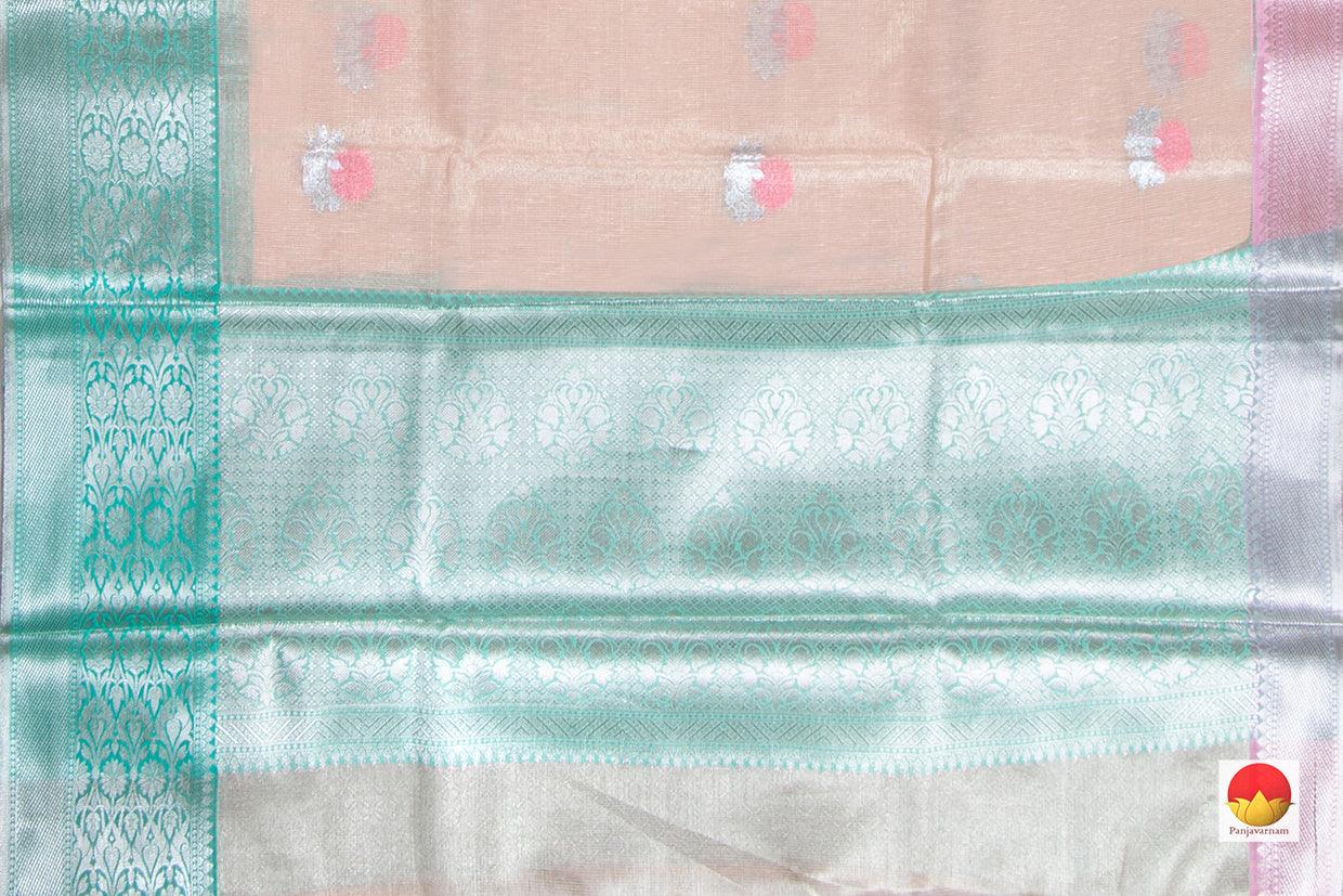 Pastel Peach Banarasi Silk Cotton Saree Handwoven With Antique Zari PSC 1186 - Silk Cotton - Panjavarnam