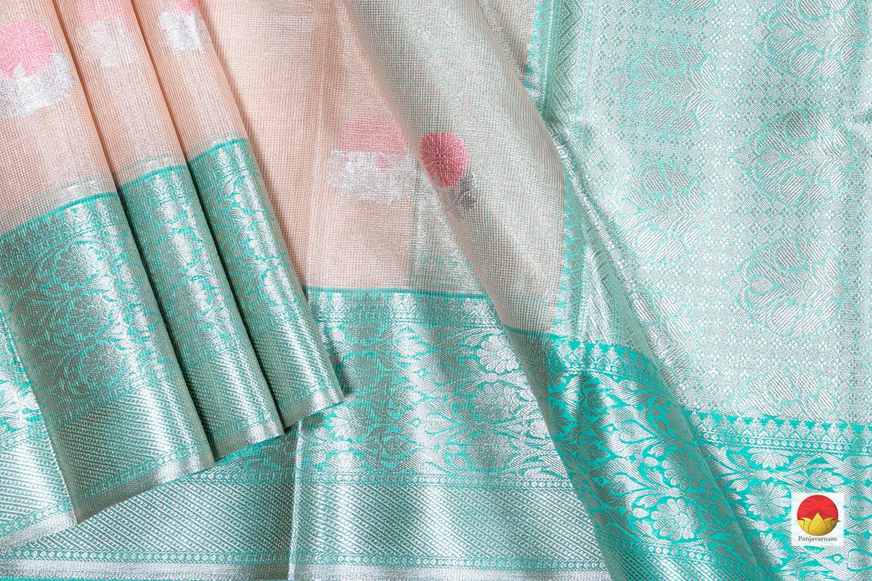 Pastel Peach Banarasi Silk Cotton Saree Handwoven With Antique Zari PSC 1186 - Silk Cotton - Panjavarnam PSC 1186