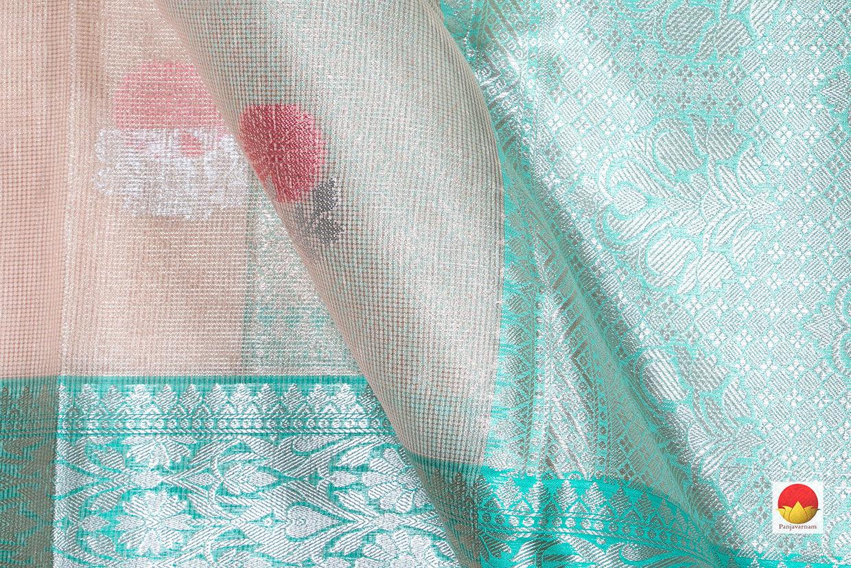 Pastel Peach Banarasi Silk Cotton Saree Handwoven With Antique Zari PSC 1186 - Silk Cotton - Panjavarnam PSC 1186