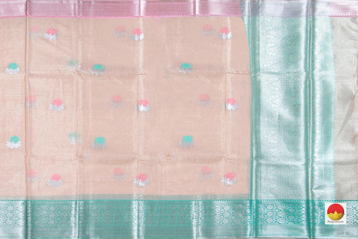 Pastel Peach Banarasi Silk Cotton Saree Handwoven With Antique Zari PSC 1186 - Silk Cotton - Panjavarnam PSC 1186