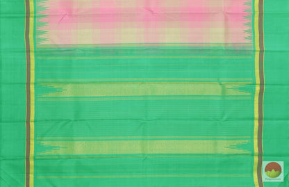 Pastel Pink & Jade Green - Temple Border - Handwoven Pure Silk Kanjivaram Saree - Pure Zari - PV G 1943 - Archives - Silk Sari - Panjavarnam