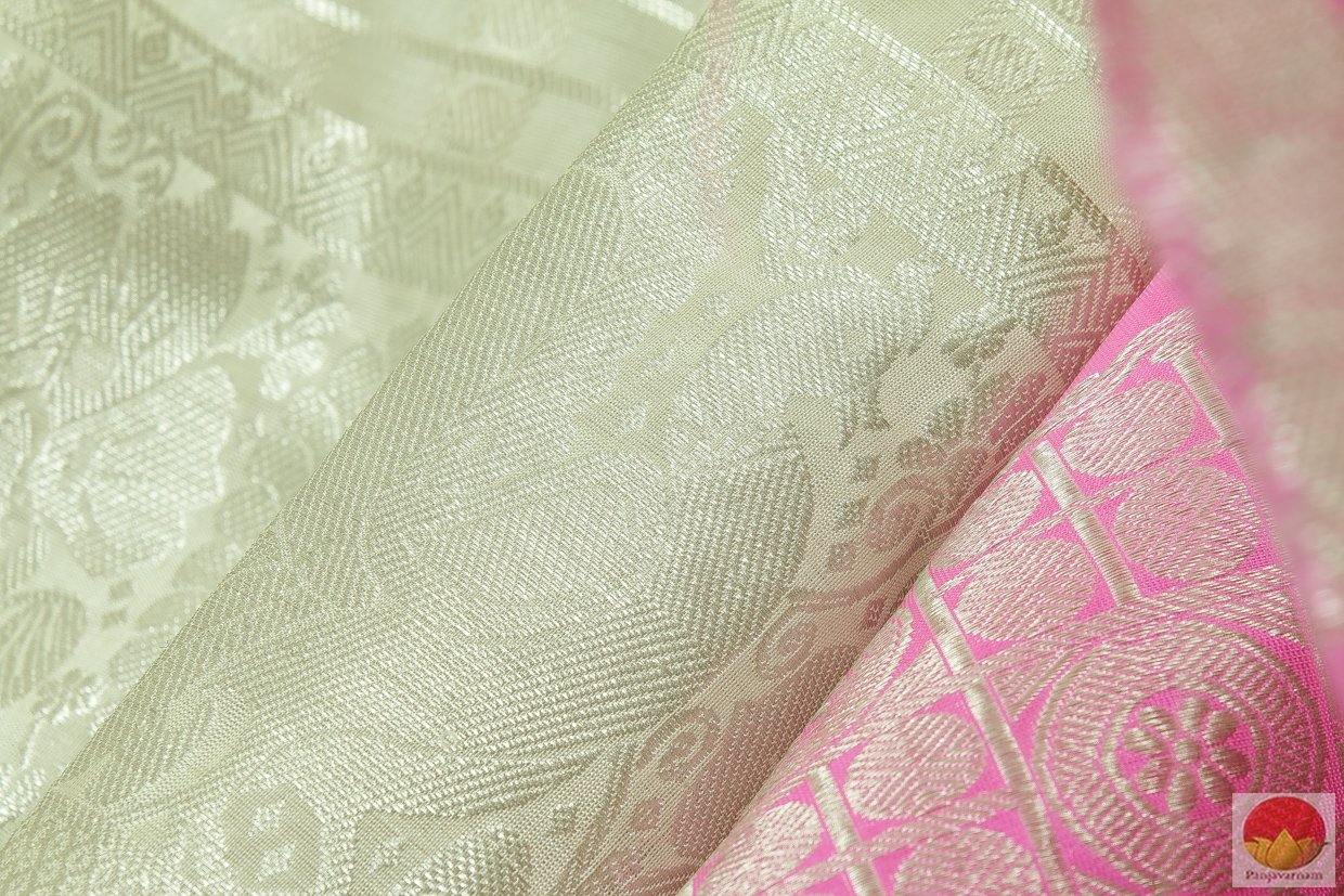 Pastel Pink & Pearl White - Hanwoven Pure Silk Kanjivaram Saree - Pure Zari - PV SVS 2061 Archives - Silk Sari - Panjavarnam