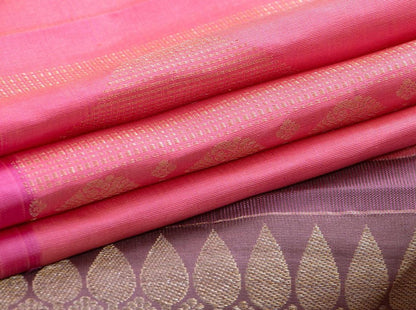 Pastel Pink Kanchipuram Silk Saree Borderless Handwoven Pure Silk Pure Zari For Wedding Wear PV NYC 513 - Silk Sari - Panjavarnam