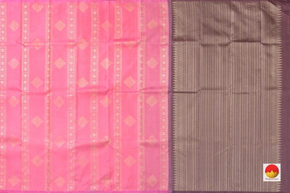 Pastel Pink Kanchipuram Silk Saree Borderless Handwoven Pure Silk Pure Zari For Wedding Wear PV NYC 513 - Silk Sari - Panjavarnam PV NYC 513