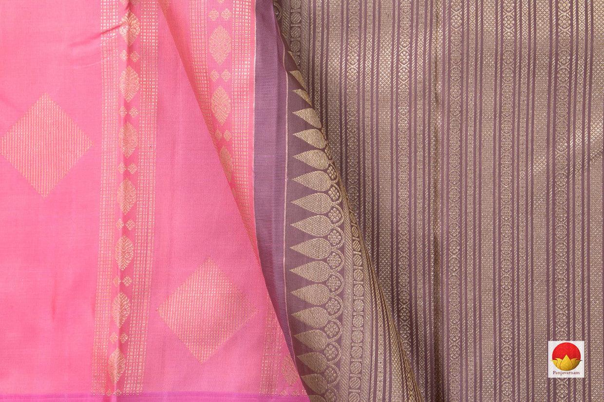 Pastel Pink Kanchipuram Silk Saree Borderless Handwoven Pure Silk Pure Zari For Wedding Wear PV NYC 513 - Silk Sari - Panjavarnam PV NYC 513