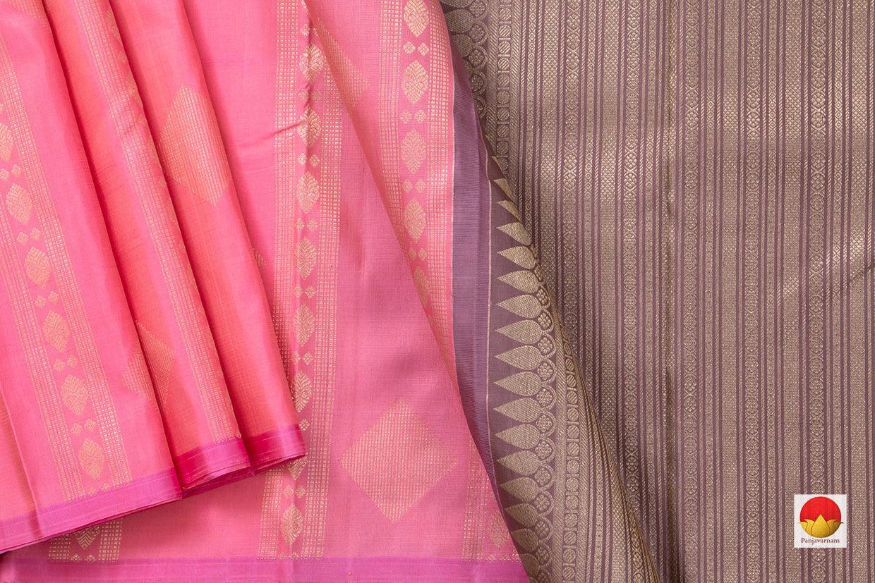 Pastel Pink Kanchipuram Silk Saree Borderless Handwoven Pure Silk Pure Zari For Wedding Wear PV NYC 513 - Silk Sari - Panjavarnam PV NYC 513