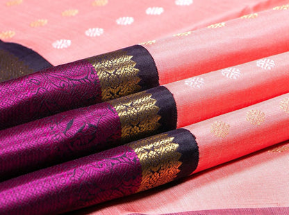 Pastel Pink Kanchipuram Silk Saree Handwoven Pure Silk Pure Zari For Festive Wear PV NYC 320 - Silk Sari - Panjavarnam