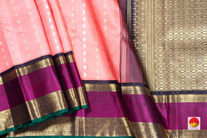 Pastel Pink Kanchipuram Silk Saree Handwoven Pure Silk Pure Zari For Festive Wear PV NYC 320 - Silk Sari - Panjavarnam PV NYC 320