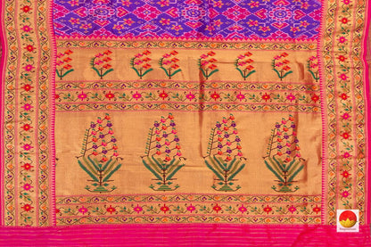 Patola Silk Saree With Paithani Border Handwoven Pure Silk PIK 298 - Pochampally Silk - Panjavarnam
