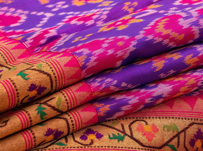 Patola Silk Saree With Paithani Border Handwoven Pure Silk PIK 298 - Pochampally Silk - Panjavarnam PIK 298