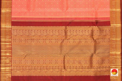 Peach And Maroon Kanchipuram Silk Saree Handwoven Pure Silk Pure Zari For Wedding Wear PV NYC 379 - Silk Sari - Panjavarnam PV NYC 379