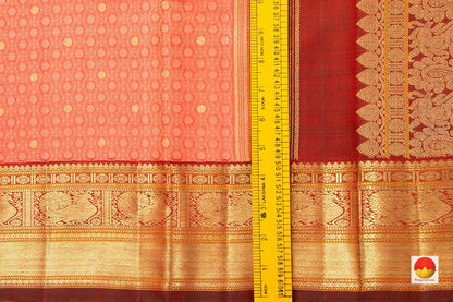 Peach And Maroon Kanchipuram Silk Saree Handwoven Pure Silk Pure Zari For Wedding Wear PV NYC 379 - Silk Sari - Panjavarnam PV NYC 379