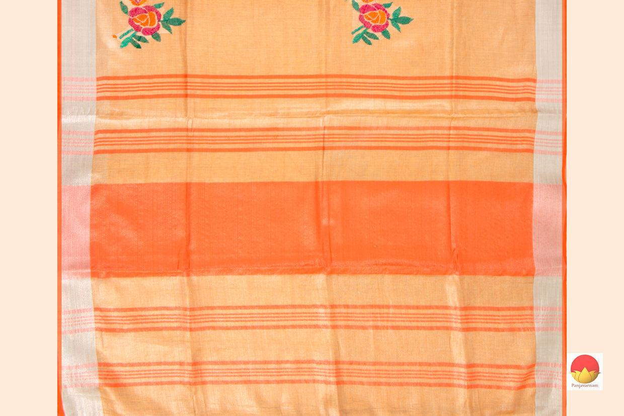 Peach Handwoven Embroidered Linen Saree - PL 1057 - Linen Sari - Panjavarnam