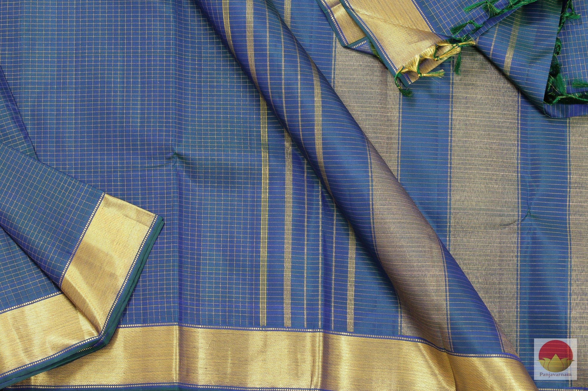 Peacock Blue - Handwoven Pure Silk Kanjivaram Saree - Pure Zari - PV G 1960 - Silk Sari - Panjavarnam