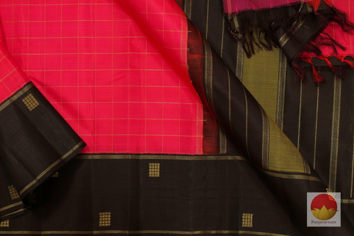Pink & Black - Kanchipuram Silk Saree - Handwoven Pure Silk - Pure Zari - PV G 4246 - Silk Sari - Panjavarnam