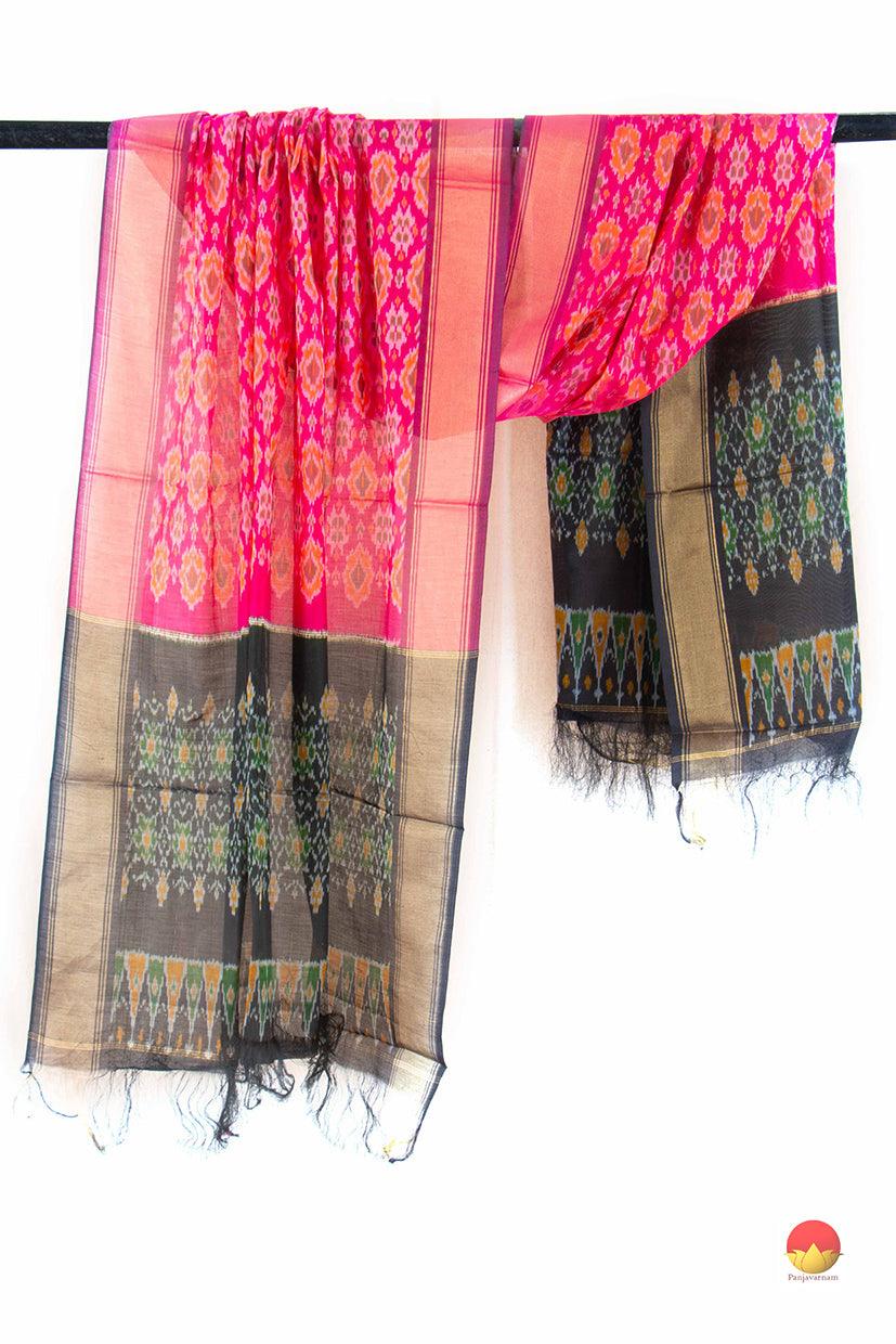 Pink And Black Pochampally Ikkat Silk Dupatta PVD 1024 - Dupattas - Panjavarnam PVD 1024