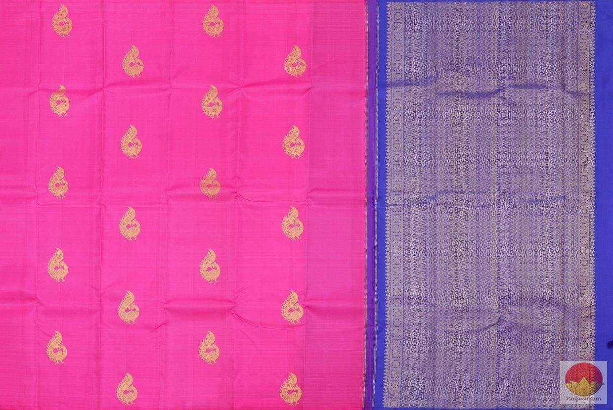 Pink & Blue Borderless Kanchipuram Silk Saree Handwoven Pure Silk Pure Zari For Festive WearPV G 4109 - Silk Sari - Panjavarnam