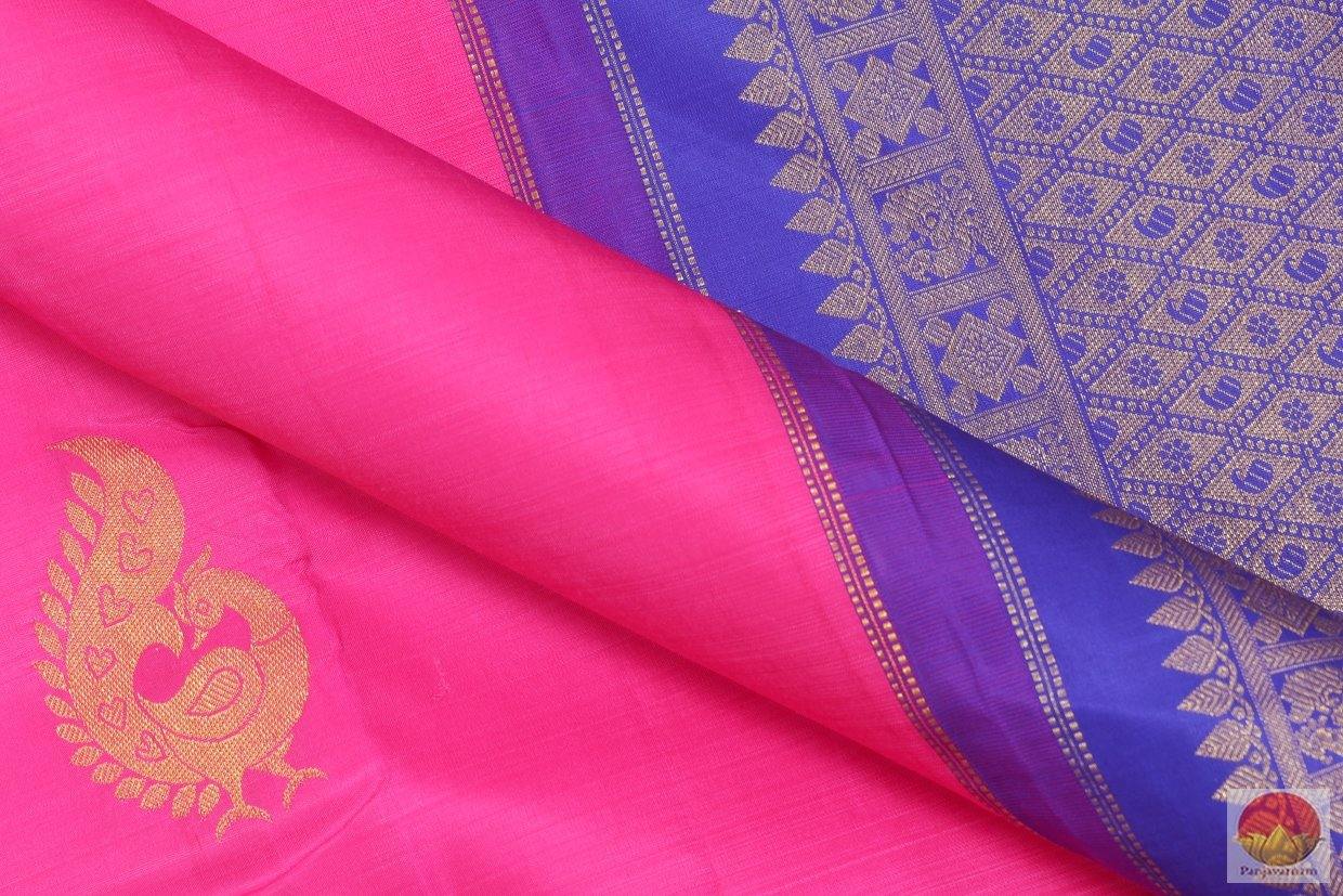 Pink & Blue Borderless Kanchipuram Silk Saree Handwoven Pure Silk Pure Zari For Festive WearPV G 4109 - Silk Sari - Panjavarnam PV G 4109