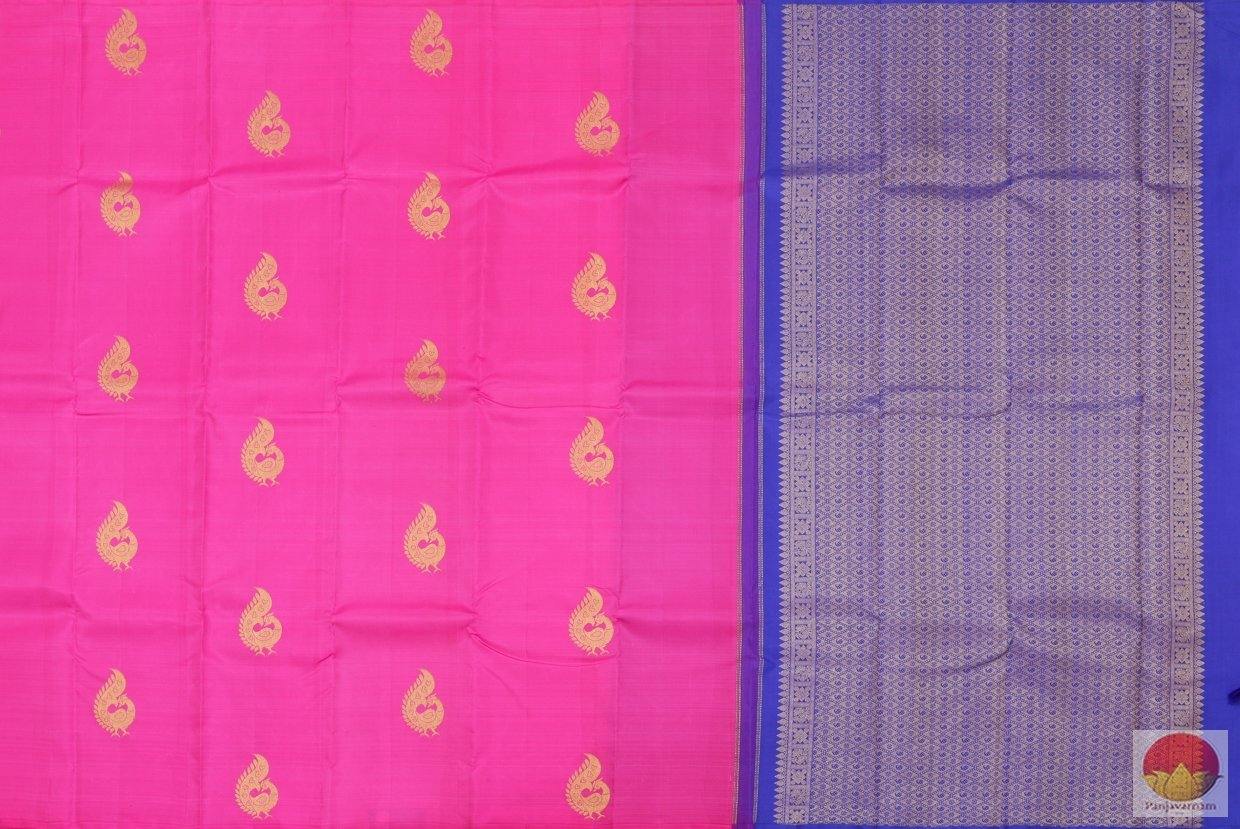 Pink & Blue Borderless Kanchipuram Silk Saree Handwoven Pure Silk Pure Zari For Festive WearPV G 4109 - Silk Sari - Panjavarnam PV G 4109