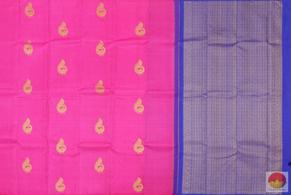 Pink & Blue Borderless Kanchipuram Silk Saree Handwoven Pure Silk Pure Zari For Festive WearPV G 4109 - Silk Sari - Panjavarnam PV G 4109