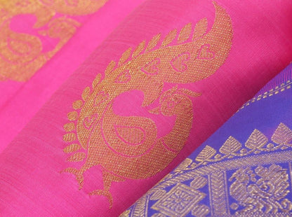 Pink & Blue Borderless Kanchipuram Silk Saree Handwoven Pure Silk Pure Zari For Festive WearPV G 4109 - Silk Sari - Panjavarnam PV G 4109