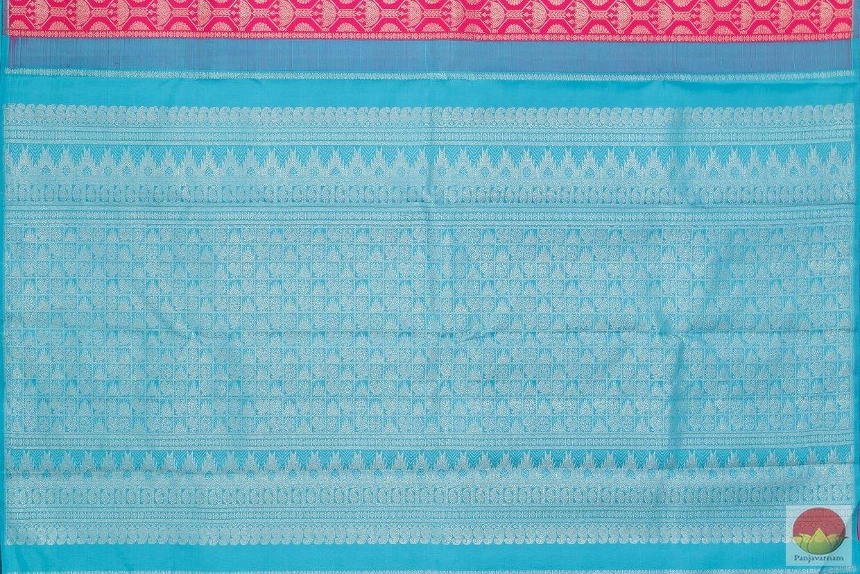 Pink And Blue Borderless Kanchipuram Silk Saree Handwoven Pure Silk Pure Zari For Wedding Wear PV G 4146 - Silk Sari - Panjavarnam