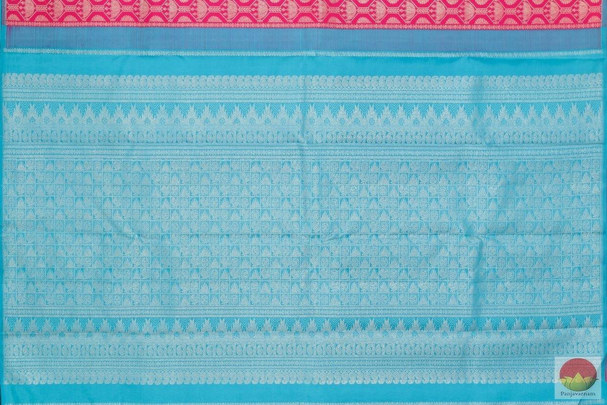 Pink And Blue Borderless Kanchipuram Silk Saree Handwoven Pure Silk Pure Zari For Wedding Wear PV G 4146 - Silk Sari - Panjavarnam PV G 4146