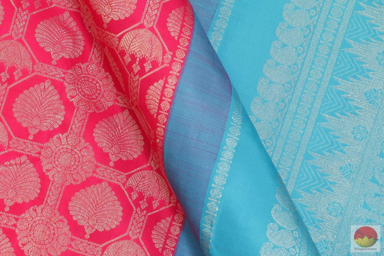 Pink And Blue Borderless Kanchipuram Silk Saree Handwoven Pure Silk Pure Zari For Wedding Wear PV G 4146 - Silk Sari - Panjavarnam PV G 4146