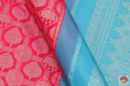 Pink And Blue Borderless Kanchipuram Silk Saree Handwoven Pure Silk Pure Zari For Wedding Wear PV G 4146 - Silk Sari - Panjavarnam PV G 4146