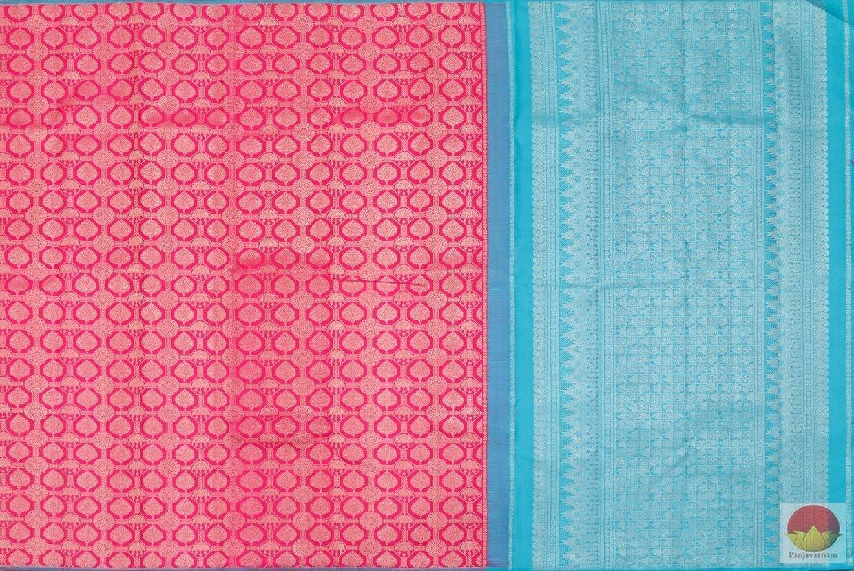 Pink And Blue Borderless Kanchipuram Silk Saree Handwoven Pure Silk Pure Zari For Wedding Wear PV G 4146 - Silk Sari - Panjavarnam PV G 4146