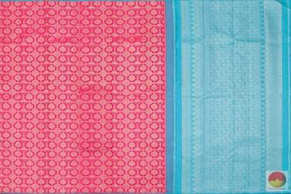 Pink And Blue Borderless Kanchipuram Silk Saree Handwoven Pure Silk Pure Zari For Wedding Wear PV G 4146 - Silk Sari - Panjavarnam PV G 4146