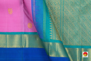 Pink And Blue Kanchipuram Silk Saree Handwoven Pure Silk Pure Zari For Festive Wear PV J 1864 - Silk Sari - Panjavarnam PV J 1864