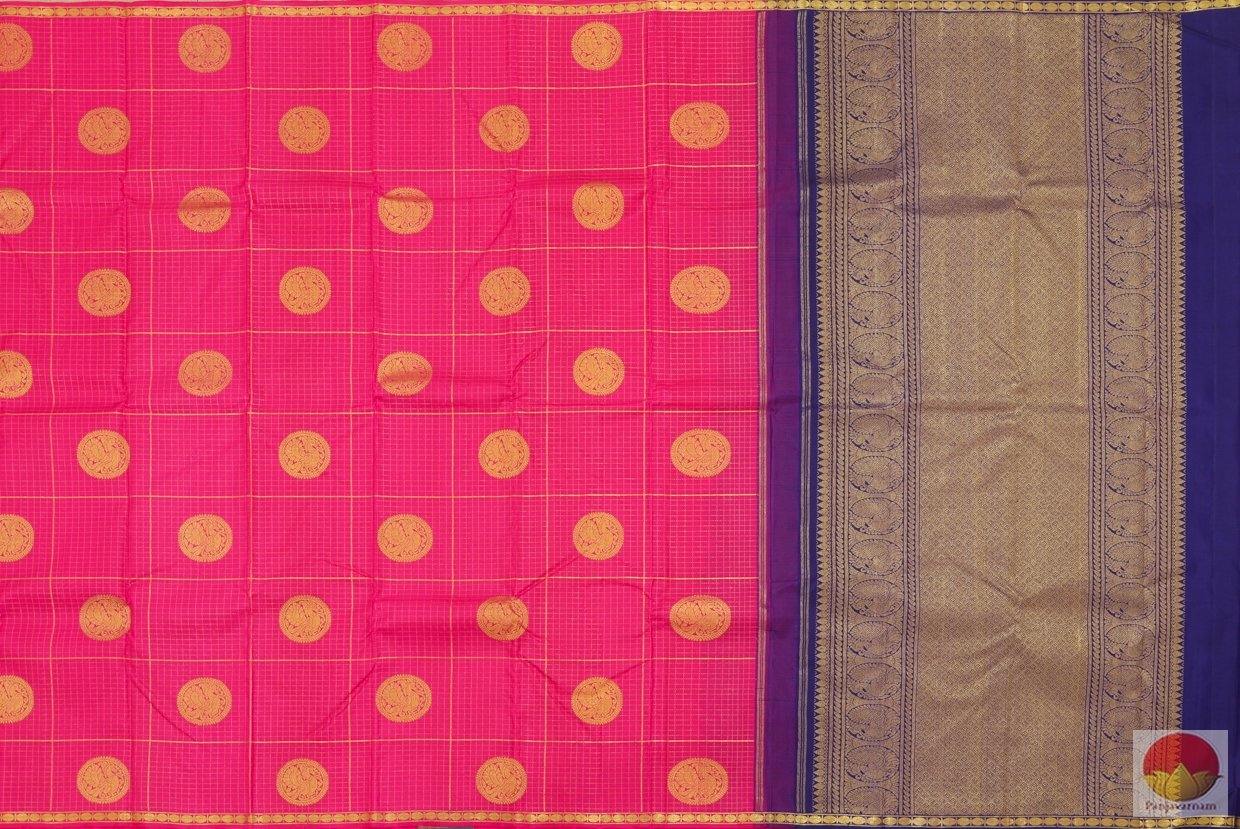 Pink & Blue - Kanchipuram Silk Saree - Handwoven Pure Silk - Pure Zari - PV G 4114 - Archives - Silk Sari - Panjavarnam