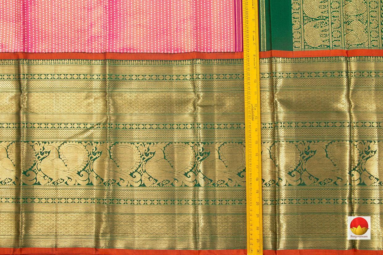 Pink And Green Kanchipuram Tissue Silk Saree Handwoven Pure Silk Pure Zari For Wedding Wear PV NYC 441 - Saris & Lehengas - Panjavarnam