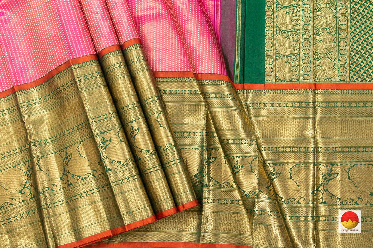 Pink And Green Kanchipuram Tissue Silk Saree Handwoven Pure Silk Pure Zari For Wedding Wear PV NYC 441 - Saris & Lehengas - Panjavarnam PV NYC 441