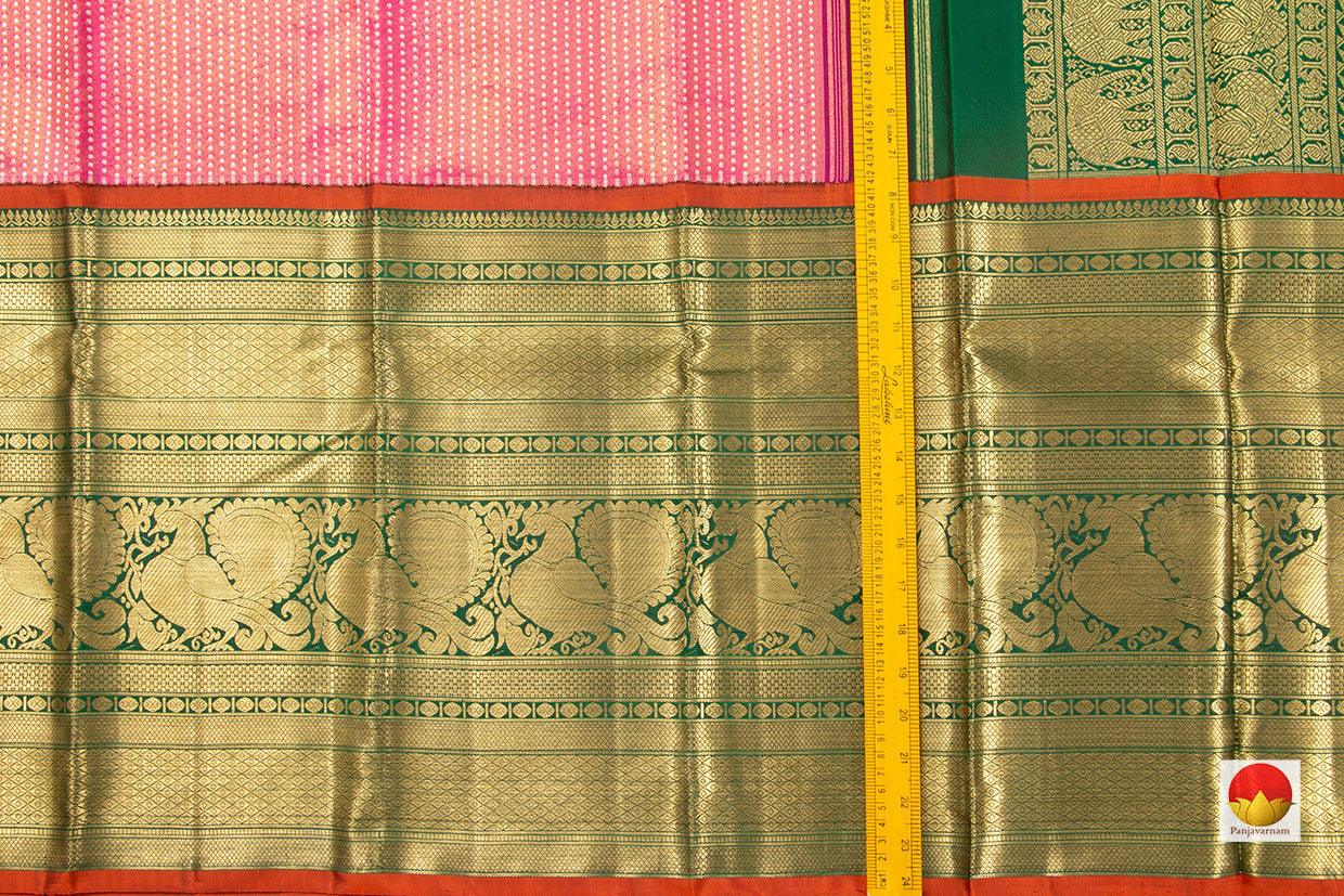 Pink And Green Kanchipuram Tissue Silk Saree Handwoven Pure Silk Pure Zari For Wedding Wear PV NYC 441 - Saris & Lehengas - Panjavarnam PV NYC 441