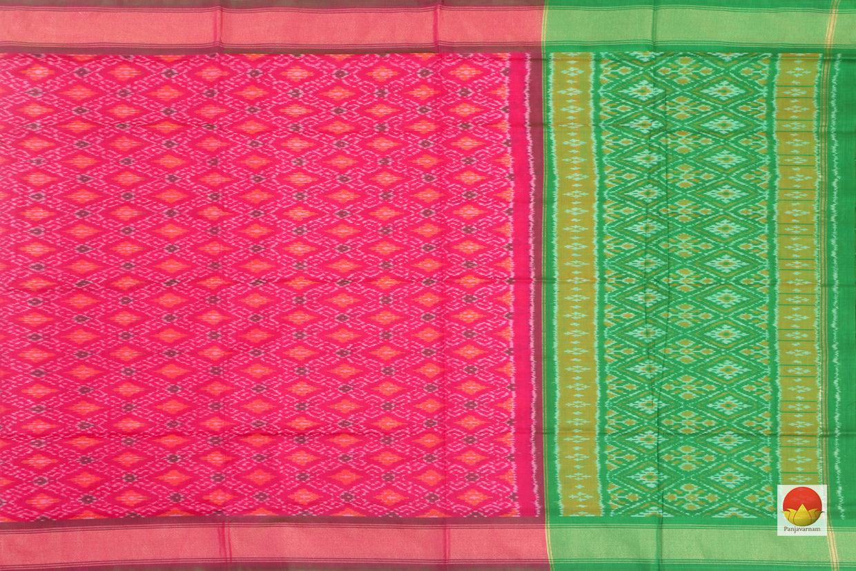 Pink And Green Pochampally Ikkat Silk Dupatta PVD 1022 - Dupattas - Panjavarnam