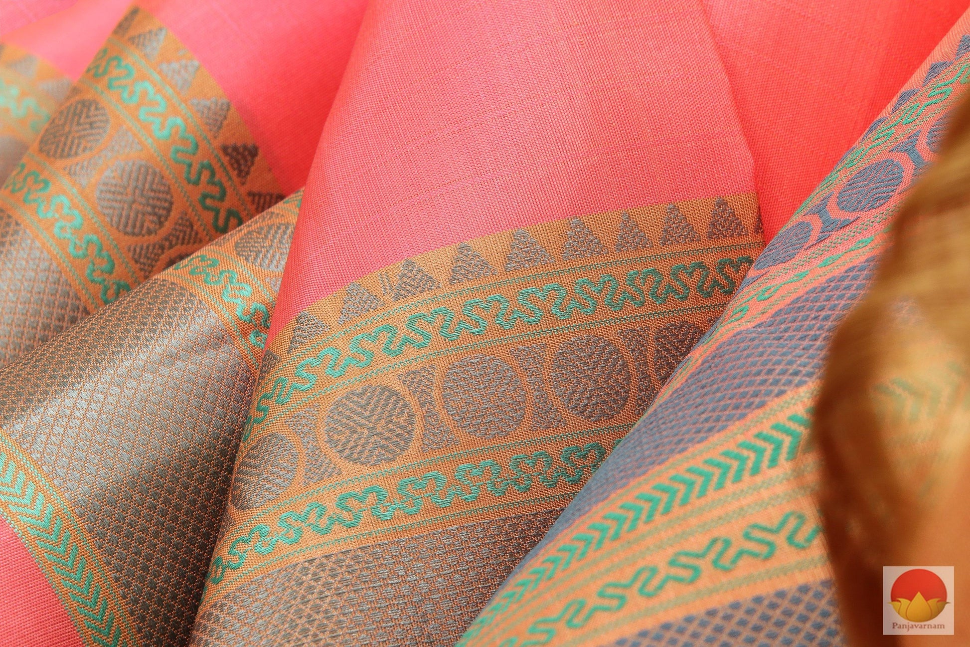 Pink & Grey - Silk Thread Border - Handwoven Pure Silk Saree - PV NZ 46660 Archives - Silk Sari - Panjavarnam