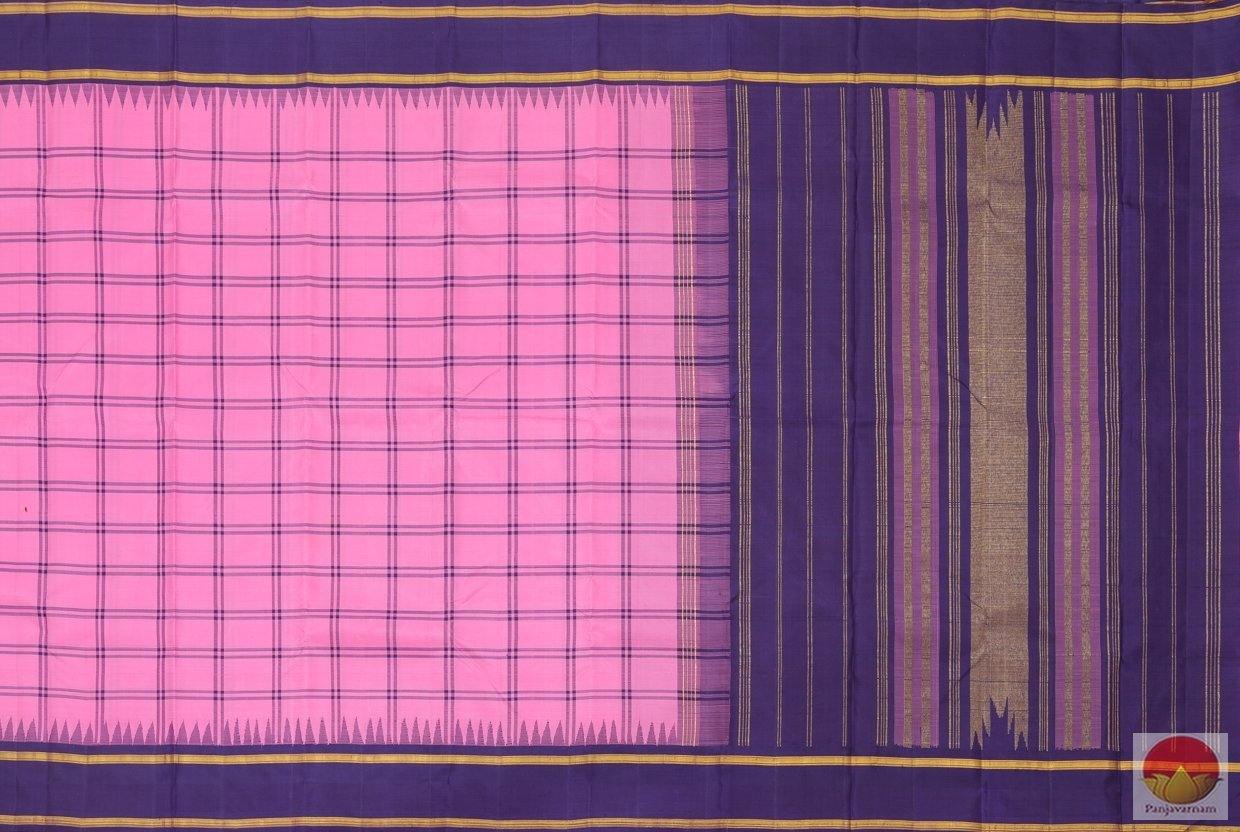 Pink & Navy Blue - Temple Border - Kanchipuram Silk Saree - Handwoven Pure Silk - PV DS 143 - Archives - Silk Sari - Panjavarnam