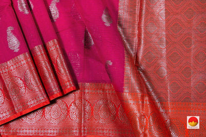 Pink And Orange Banarasi Silk Cotton Saree Handwoven With Antique Zari PSC 1184 - Silk Cotton - Panjavarnam