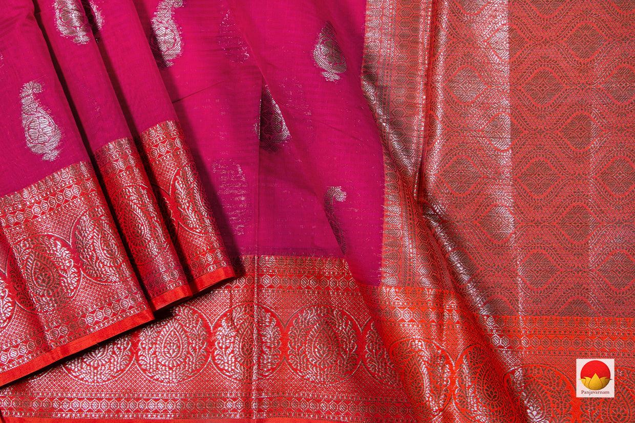 Pink And Orange Banarasi Silk Cotton Saree Handwoven With Antique Zari PSC 1184 - Silk Cotton - Panjavarnam PSC 1184