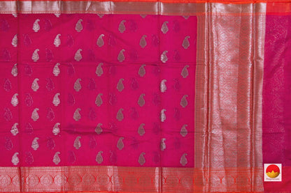 Pink And Orange Banarasi Silk Cotton Saree Handwoven With Antique Zari PSC 1184 - Silk Cotton - Panjavarnam PSC 1184