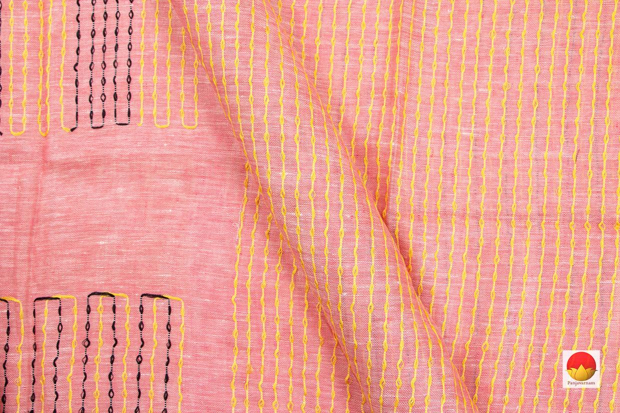 Pink And Orange Pure Linen Saree With Embroidery For Office Wear PL 1075 - Linen Sari - Panjavarnam