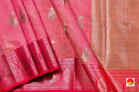 Pink Banarasi Silk Cotton Saree With Antique Zari Handwoven - PSC 1188 - Silk Cotton - Panjavarnam